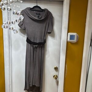 Chic Taupe High-Low Dress with Belt